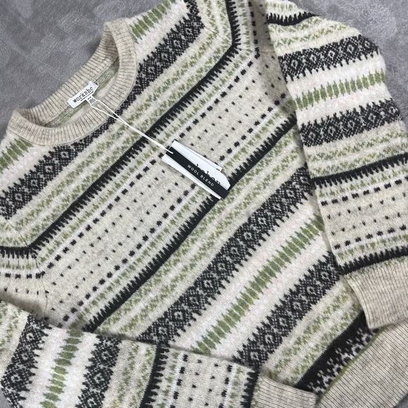 WORKSHOP Republic Clothing Sweater FairIsle Nordic Beige Knit Jumper Med NWT - Picture 1 of 9